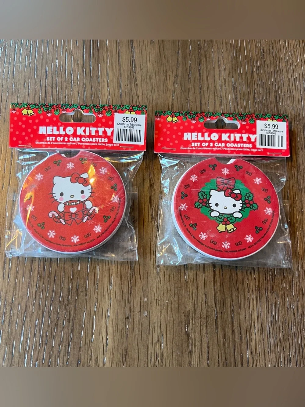 Hello Kitty Red and Green Holiday Cup Coasters - Set of 4